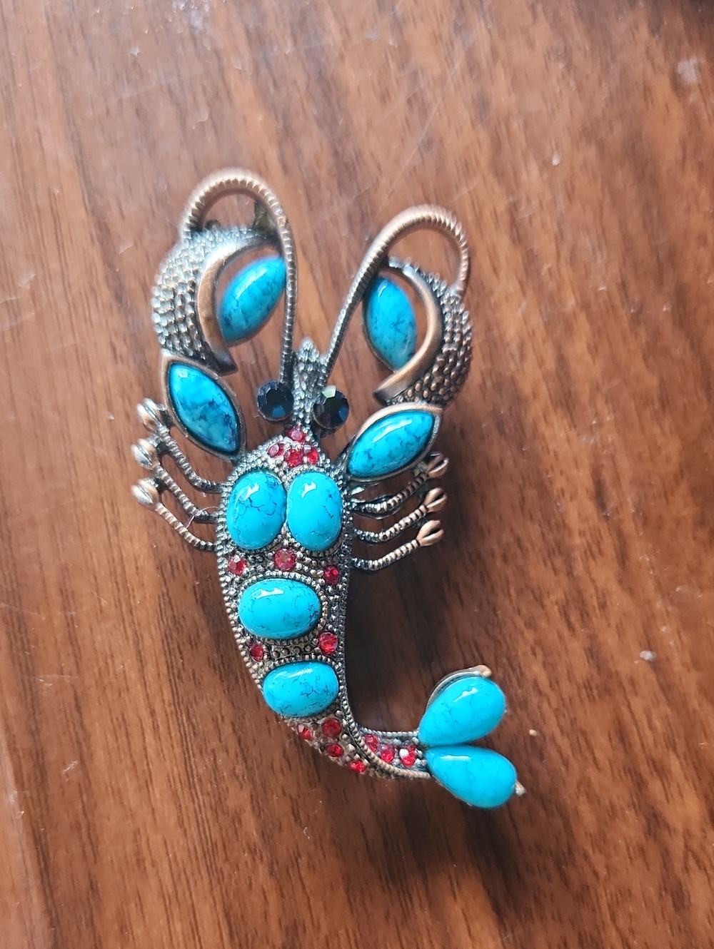 Blue Lobster Turquoise Gem & Rhinsetone Brooch Pendant 🦞